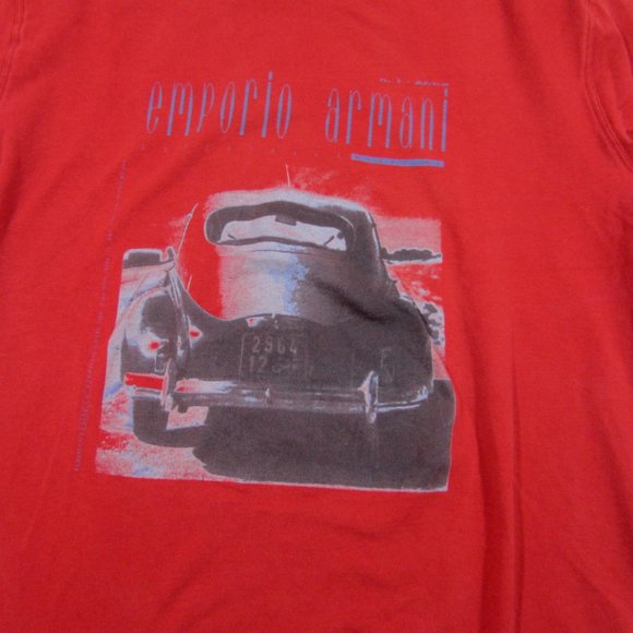 Emporio Armani Women's Red Car Vintage tee Top T-shirt L - Picture 2 of 8